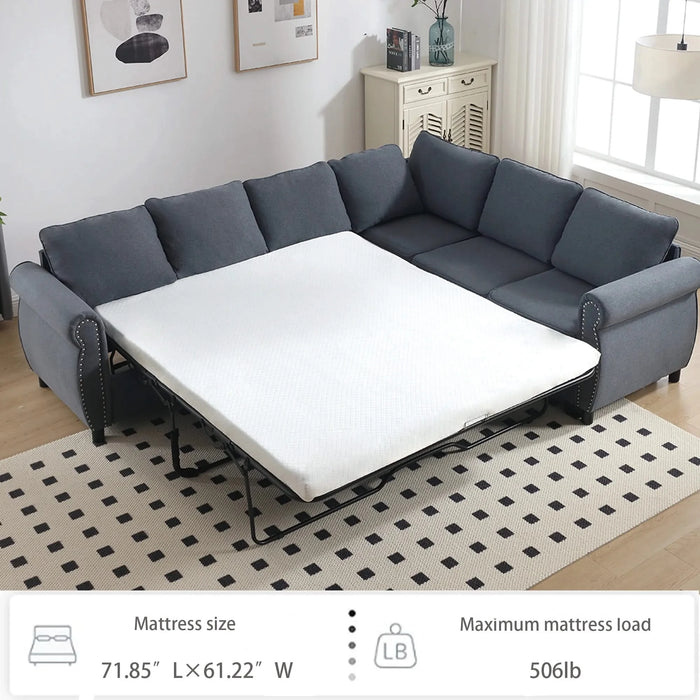 [NEW ARRIVED] [VIDEO PROVIDED] Sleeper Sofa, 2 in 1 Pull Out Couch Bed,6 seater sofa bed, L Shaped Sleeper Sectional Sofa Couch,Riveted sofa,104'' Large combined sofa Bed in living room, GRAY Default -DTYStore