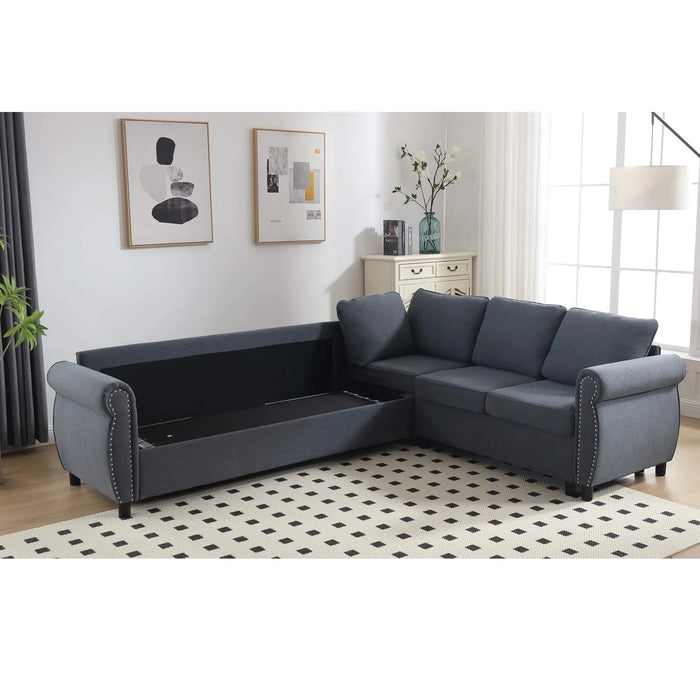 [NEW ARRIVED] [VIDEO PROVIDED] Sleeper Sofa, 2 in 1 Pull Out Couch Bed,6 seater sofa bed, L Shaped Sleeper Sectional Sofa Couch,Riveted sofa,104'' Large combined sofa Bed in living room, GRAY Default -DTYStore