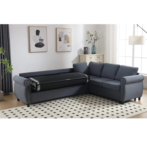 [NEW ARRIVED] [VIDEO PROVIDED] Sleeper Sofa, 2 in 1 Pull Out Couch Bed,6 seater sofa bed, L Shaped Sleeper Sectional Sofa Couch,Riveted sofa,104'' Large combined sofa Bed in living room, GRAY Default -DTYStore