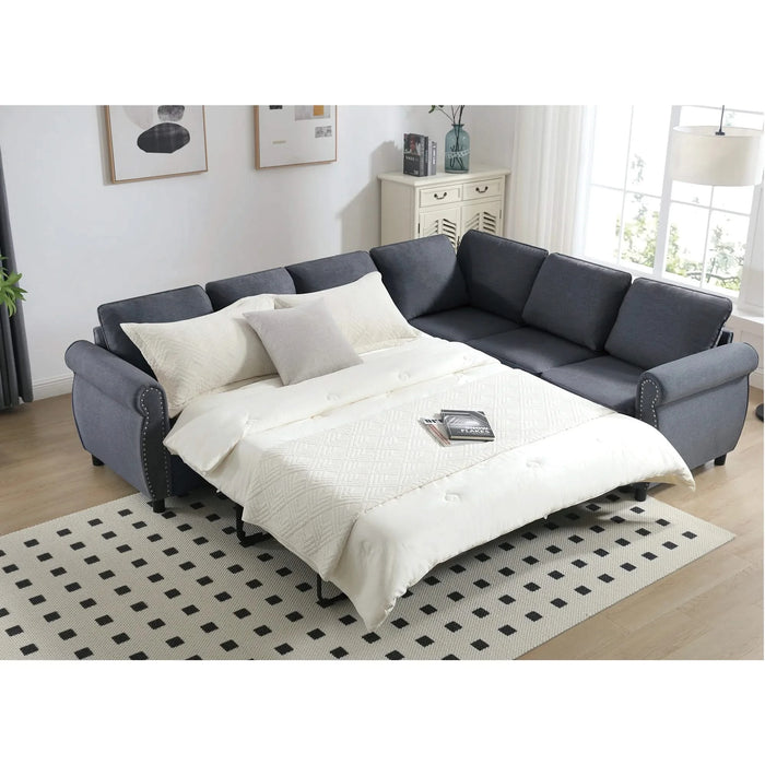 [NEW ARRIVED] [VIDEO PROVIDED] Sleeper Sofa, 2 in 1 Pull Out Couch Bed,6 seater sofa bed, L Shaped Sleeper Sectional Sofa Couch,Riveted sofa,104'' Large combined sofa Bed in living room, GRAY Default -DTYStore