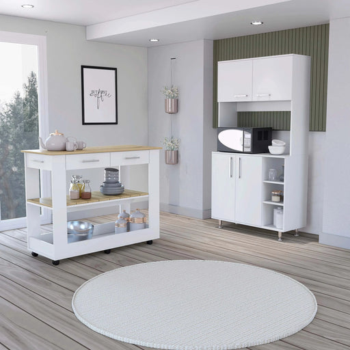 Nadina 4-Door 2-Drawer 2-piece Kitchen Set, Kitchen Island and Kitchen Pantry White and Light Oak Default -DTYStore