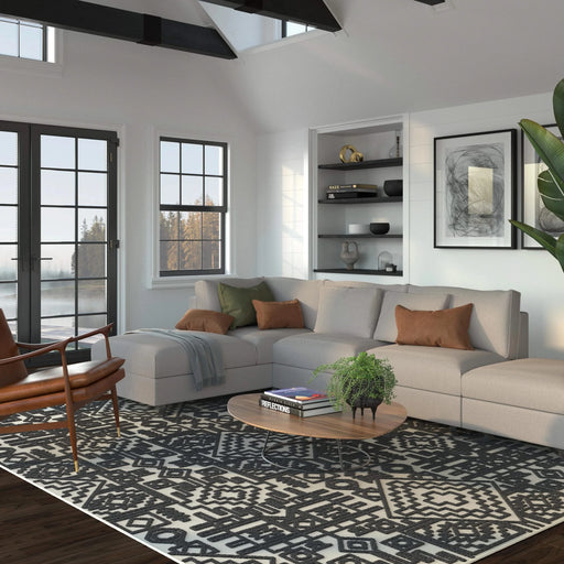 Napa Mercana Ivory and Black Chenille High-Low Area Rug Default -DTYStore