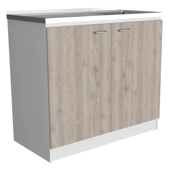 Napoles Utility Sink with Cabinet One Shelf, Double Door Cabinet -Smokey Oak / Light Gray - DTY Store