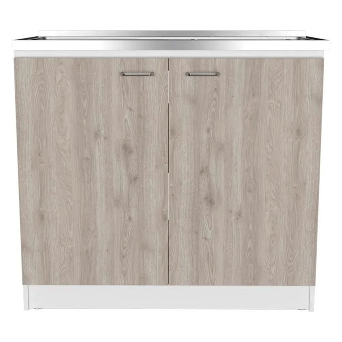 Napoles Utility Sink with Cabinet One Shelf, Double Door Cabinet -Smokey Oak / Light Gray - DTY Store