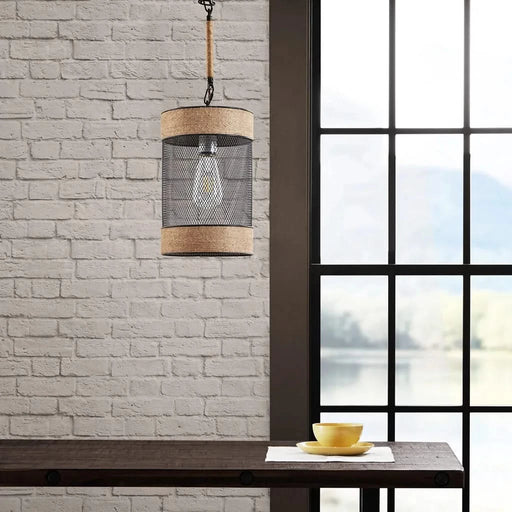 Natural Rope and Metal Mesh Cylinder Pendant Default -DTYStore