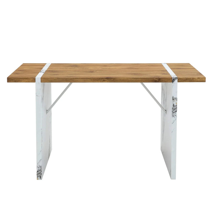Natural Wood Grain MDF Dining Table - 55'x31.5' Stable Design.Suitable For Various Modern Home Decor Styles.Splicing structure design,Wood Textured Desktop,White Marble Patterned Table Legs. Default -DTYStore