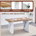 Natural Wood Grain MDF Dining Table - 55'x31.5' Stable Design.Suitable For Various Modern Home Decor Styles.Splicing structure design,Wood Textured Desktop,White Marble Patterned Table Legs. Default -DTYStore