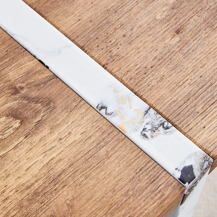 Natural Wood Grain MDF Dining Table - 55'x31.5' Stable Design.Suitable For Various Modern Home Decor Styles.Splicing structure design,Wood Textured Desktop,White Marble Patterned Table Legs. Default -DTYStore