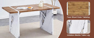 Natural Wood Grain MDF Dining Table - 55'x31.5' Stable Design.Suitable For Various Modern Home Decor Styles.Splicing structure design,Wood Textured Desktop,White Marble Patterned Table Legs. Default -DTYStore