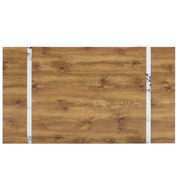 Natural Wood Grain MDF Dining Table - 55'x31.5' Stable Design.Suitable For Various Modern Home Decor Styles.Splicing structure design,Wood Textured Desktop,White Marble Patterned Table Legs. Default -DTYStore