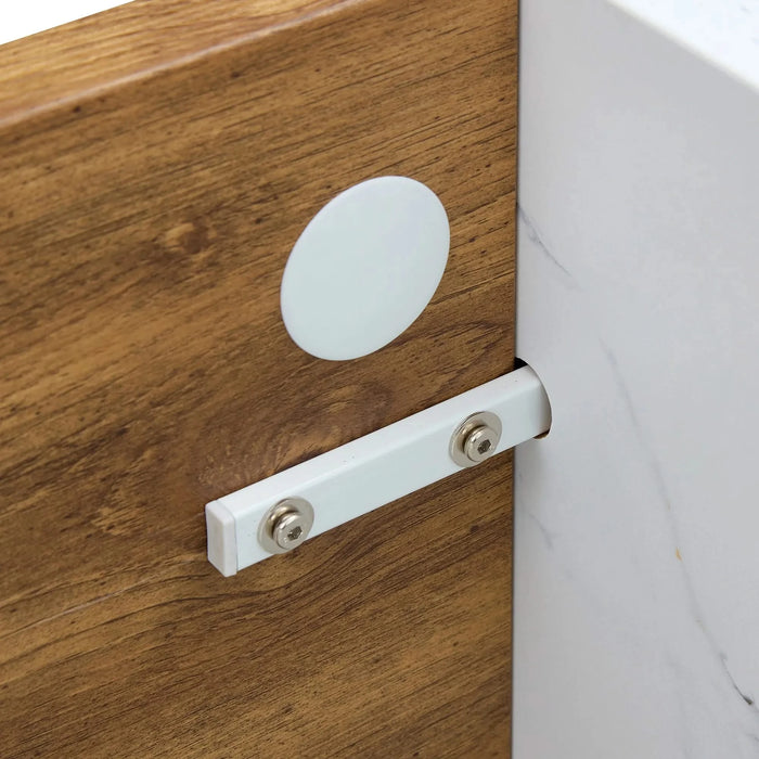 Natural Wood Grain MDF Dining Table - 55'x31.5' Stable Design.Suitable For Various Modern Home Decor Styles.Splicing structure design,Wood Textured Desktop,White Marble Patterned Table Legs. Default -DTYStore