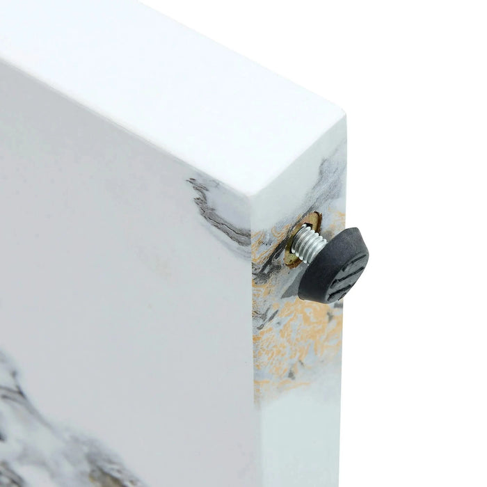 Natural Wood Grain MDF Dining Table - 55'x31.5' Stable Design.Suitable For Various Modern Home Decor Styles.Splicing structure design,Wood Textured Desktop,White Marble Patterned Table Legs. Default -DTYStore