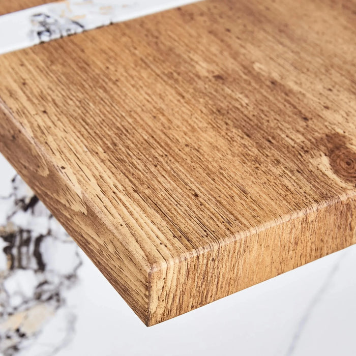 Natural Wood Grain MDF Dining Table - 55'x31.5' Stable Design.Suitable For Various Modern Home Decor Styles.Splicing structure design,Wood Textured Desktop,White Marble Patterned Table Legs. Default -DTYStore