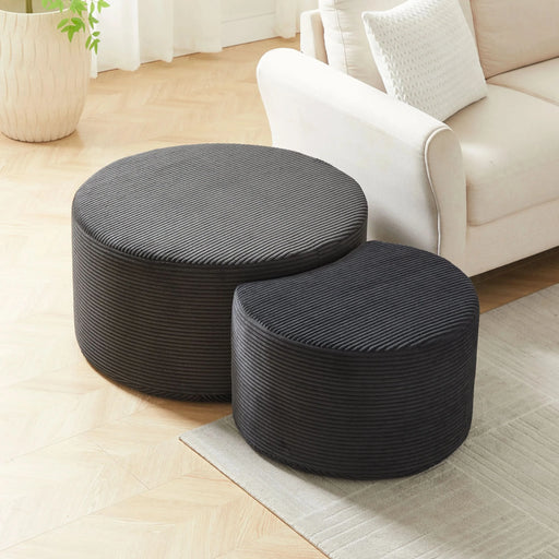 Nesting Coffee Table Set of 2,Upholstered Round Coffee Tables Set of 2 for Living Room, Modern Foam Round Coffee Table Side Table End Table Ottoman, No Assembly Default -DTYStore