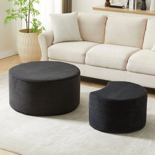 Nesting Coffee Table Set of 2,Upholstered Round Coffee Tables Set of 2 for Living Room, Modern Foam Round Coffee Table Side Table End Table Ottoman, No Assembly Default -DTYStore