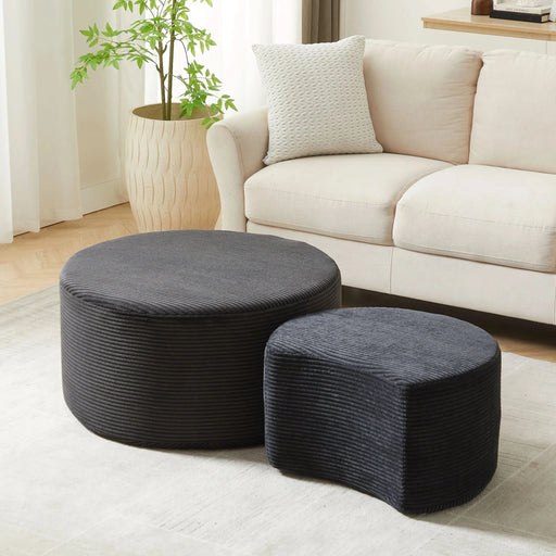 Nesting Coffee Table Set of 2,Upholstered Round Coffee Tables Set of 2 for Living Room, Modern Foam Round Coffee Table Side Table End Table Ottoman, No Assembly Default -DTYStore