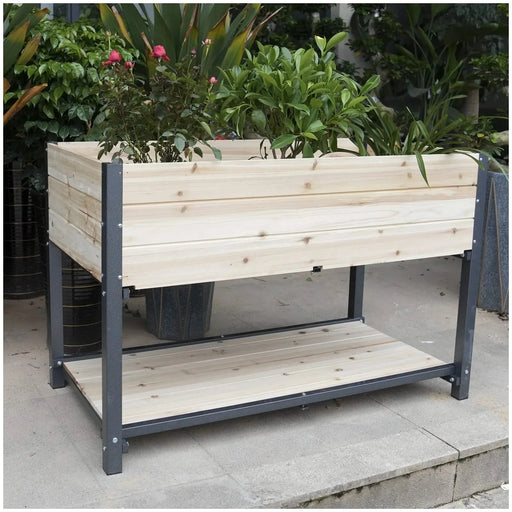New style: 45' Iron-wood combined growing beds with feet and storage racks. Suitable for various places such as gardens, backyards, terraces, balconies, etc. Default -DTYStore