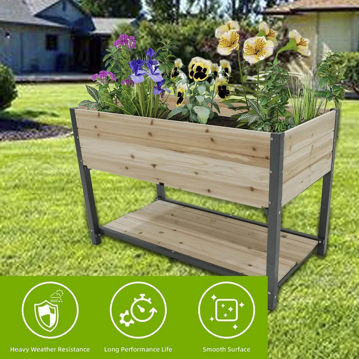 New style: 45' Iron-wood combined growing beds with feet and storage racks. Suitable for various places such as gardens, backyards, terraces, balconies, etc. Default -DTYStore