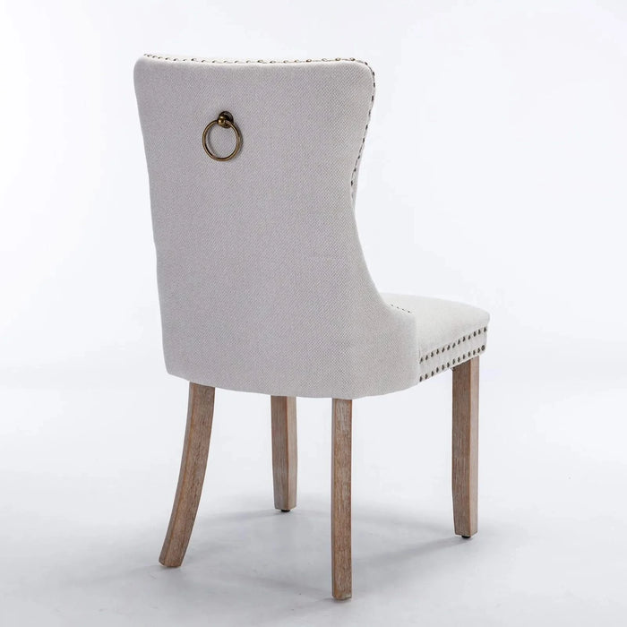 Nikki Collection Modern, High-end Tufted Solid Wood Contemporary Flax Upholstered Dining Chair with Wood Legs Nailhead Trim 2-Pcs Set,Gray, SW6801BG Default -DTYStore