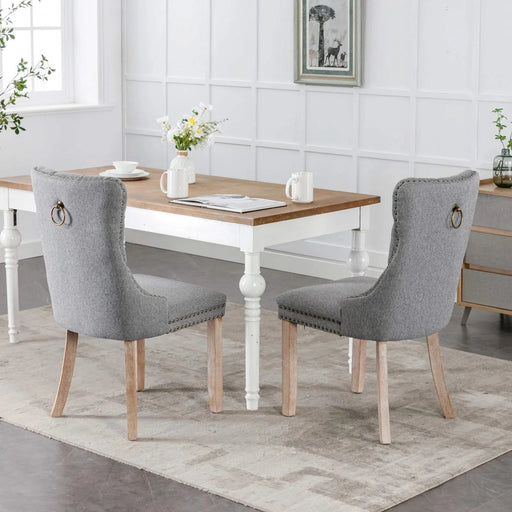 Nikki Collection Modern, High-end Tufted Solid Wood Contemporary Flax Upholstered Linen Dining Chair with Wood Legs Nailhead Trim 2-Pcs Set,Gray, SW6801GY Default -DTYStore