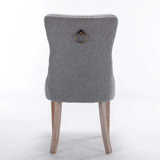Nikki Collection Modern, High-end Tufted Solid Wood Contemporary Flax Upholstered Linen Dining Chair with Wood Legs Nailhead Trim 2-Pcs Set,Gray, SW6801GY Default -DTYStore