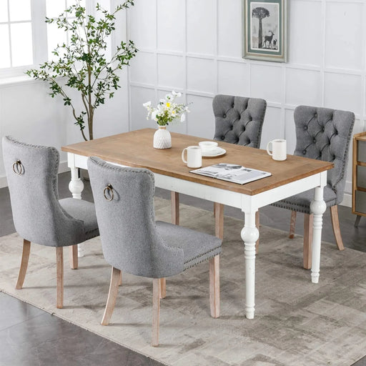 Nikki Collection Modern, High-end Tufted Solid Wood Contemporary Flax Upholstered Linen Dining Chair with Wood Legs Nailhead Trim 2-Pcs Set,Gray, SW6801GY Default -DTYStore