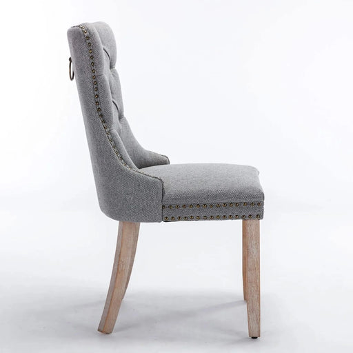 Nikki Collection Modern, High-end Tufted Solid Wood Contemporary Flax Upholstered Linen Dining Chair with Wood Legs Nailhead Trim 2-Pcs Set,Gray, SW6801GY Default -DTYStore