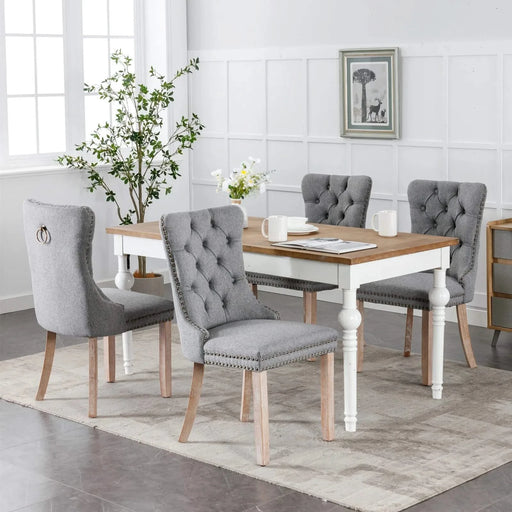 Nikki Collection Modern, High-end Tufted Solid Wood Contemporary Flax Upholstered Linen Dining Chair with Wood Legs Nailhead Trim 2-Pcs Set,Gray, SW6801GY Default -DTYStore