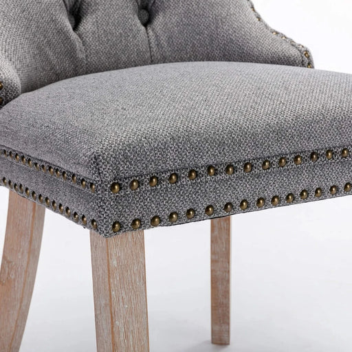 Nikki Collection Modern, High-end Tufted Solid Wood Contemporary Flax Upholstered Linen Dining Chair with Wood Legs Nailhead Trim 2-Pcs Set,Gray, SW6801GY Default -DTYStore