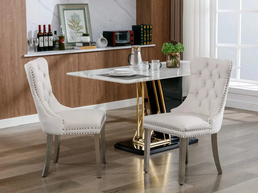 Nikki Collection Modern, High-end Tufted Solid Wood Contemporary Velvet Upholstered Dining Chair with Chrome Stainless Steel Plating Legs,Nailhead Trim,Set of 2，Beige and Chrome, SW1701BG Default -DTYStore