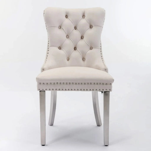 Nikki Collection Modern, High-end Tufted Solid Wood Contemporary Velvet Upholstered Dining Chair with Chrome Stainless Steel Plating Legs,Nailhead Trim,Set of 2，Beige and Chrome, SW1701BG Default -DTYStore