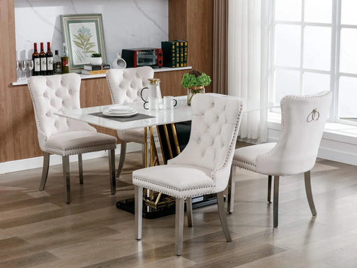 Nikki Collection Modern, High-end Tufted Solid Wood Contemporary Velvet Upholstered Dining Chair with Chrome Stainless Steel Plating Legs,Nailhead Trim,Set of 2，Beige and Chrome, SW1701BG Default -DTYStore
