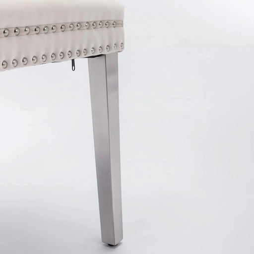 Nikki Collection Modern, High-end Tufted Solid Wood Contemporary Velvet Upholstered Dining Chair with Chrome Stainless Steel Plating Legs,Nailhead Trim,Set of 2，Beige and Chrome, SW1701BG Default -DTYStore