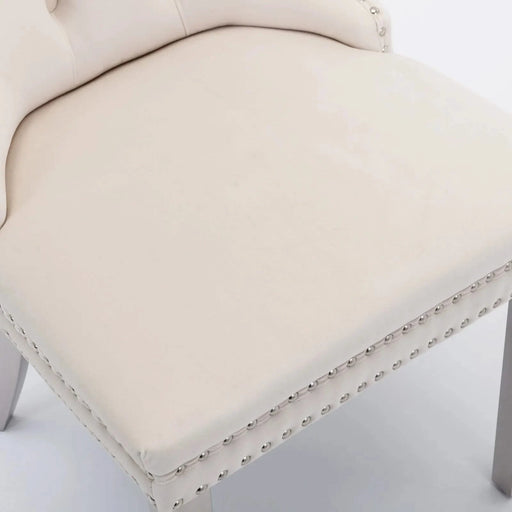 Nikki Collection Modern, High-end Tufted Solid Wood Contemporary Velvet Upholstered Dining Chair with Chrome Stainless Steel Plating Legs,Nailhead Trim,Set of 2，Beige and Chrome, SW1701BG Default -DTYStore