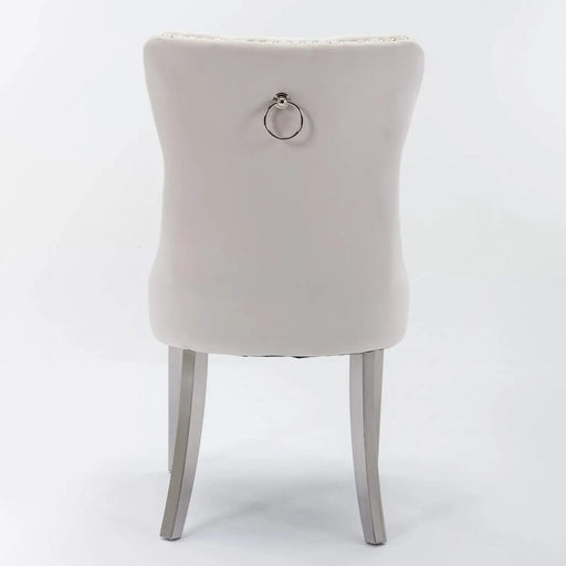 Nikki Collection Modern, High-end Tufted Solid Wood Contemporary Velvet Upholstered Dining Chair with Chrome Stainless Steel Plating Legs,Nailhead Trim,Set of 2，Beige and Chrome, SW1701BG Default -DTYStore