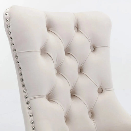 Nikki Collection Modern, High-end Tufted Solid Wood Contemporary Velvet Upholstered Dining Chair with Chrome Stainless Steel Plating Legs,Nailhead Trim,Set of 2，Beige and Chrome, SW1701BG Default -DTYStore