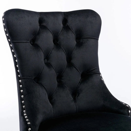 Nikki Collection Modern, High-end Tufted Solid Wood Contemporary Velvet Upholstered Dining Chair with Chrome Stainless Steel Plating Legs,Nailhead Trim,Set of 2,Black and Chrome, SW1701BK Default -DTYStore