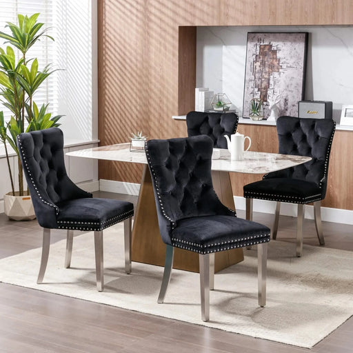 Nikki Collection Modern, High-end Tufted Solid Wood Contemporary Velvet Upholstered Dining Chair with Chrome Stainless Steel Plating Legs,Nailhead Trim,Set of 2,Black and Chrome, SW1701BK Default -DTYStore