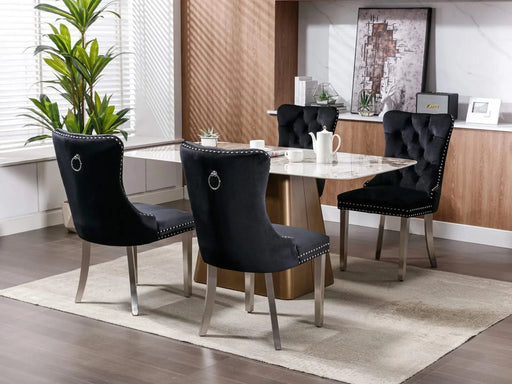 Nikki Collection Modern, High-end Tufted Solid Wood Contemporary Velvet Upholstered Dining Chair with Chrome Stainless Steel Plating Legs,Nailhead Trim,Set of 2,Black and Chrome, SW1701BK Default -DTYStore