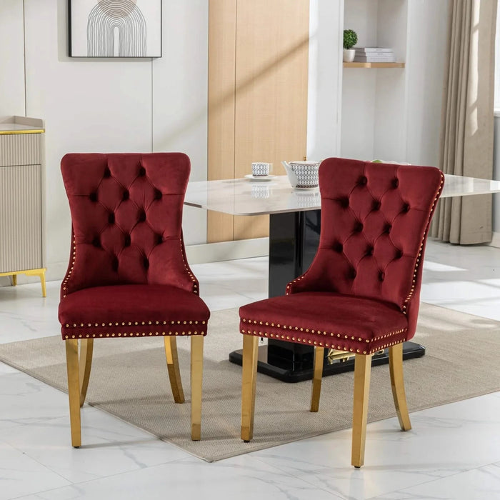 Nikki Collection Modern, High-end Tufted Solid Wood Contemporary Velvet Upholstered Dining Chair with Golden Stainless Steel Plating Legs,Nailhead Trim,Set of 2,Wine Red and Gold, SW1601WR,Burgundy Default -DTYStore