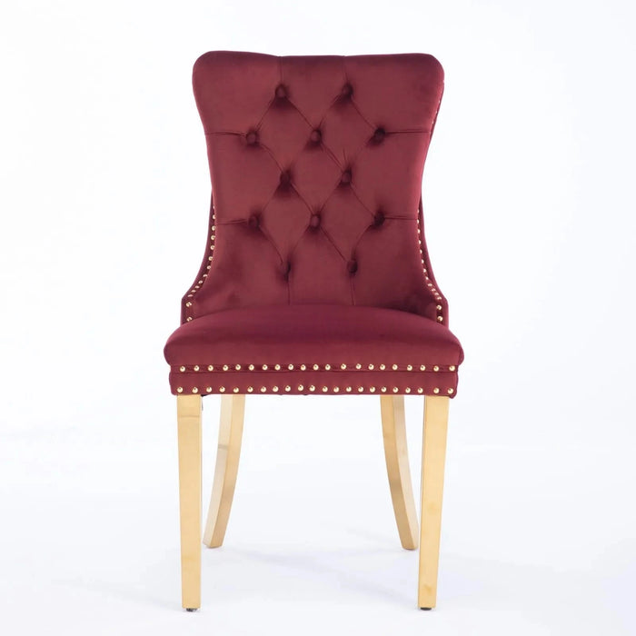 Nikki Collection Modern, High-end Tufted Solid Wood Contemporary Velvet Upholstered Dining Chair with Golden Stainless Steel Plating Legs,Nailhead Trim,Set of 2,Wine Red and Gold, SW1601WR,Burgundy Default -DTYStore