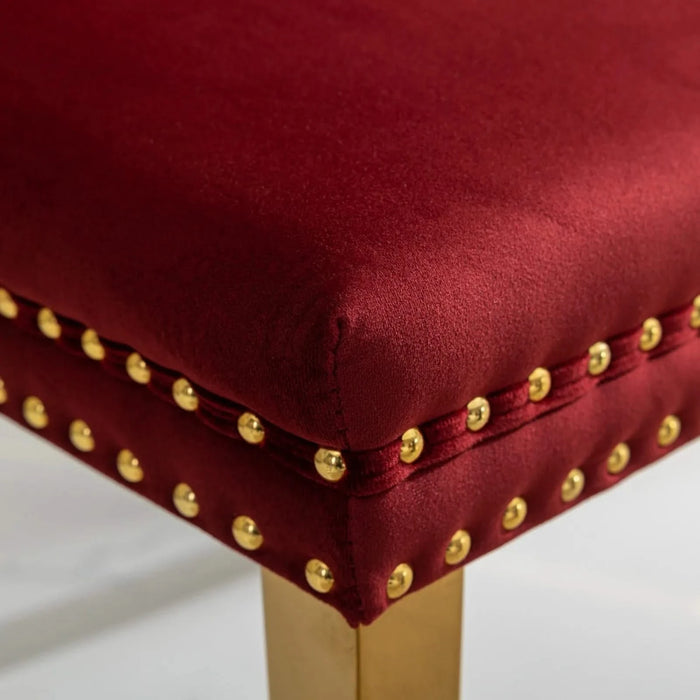 Nikki Collection Modern, High-end Tufted Solid Wood Contemporary Velvet Upholstered Dining Chair with Golden Stainless Steel Plating Legs,Nailhead Trim,Set of 2,Wine Red and Gold, SW1601WR,Burgundy Default -DTYStore