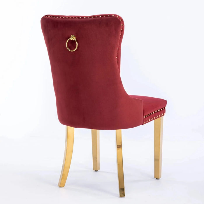 Nikki Collection Modern, High-end Tufted Solid Wood Contemporary Velvet Upholstered Dining Chair with Golden Stainless Steel Plating Legs,Nailhead Trim,Set of 2,Wine Red and Gold, SW1601WR,Burgundy Default -DTYStore