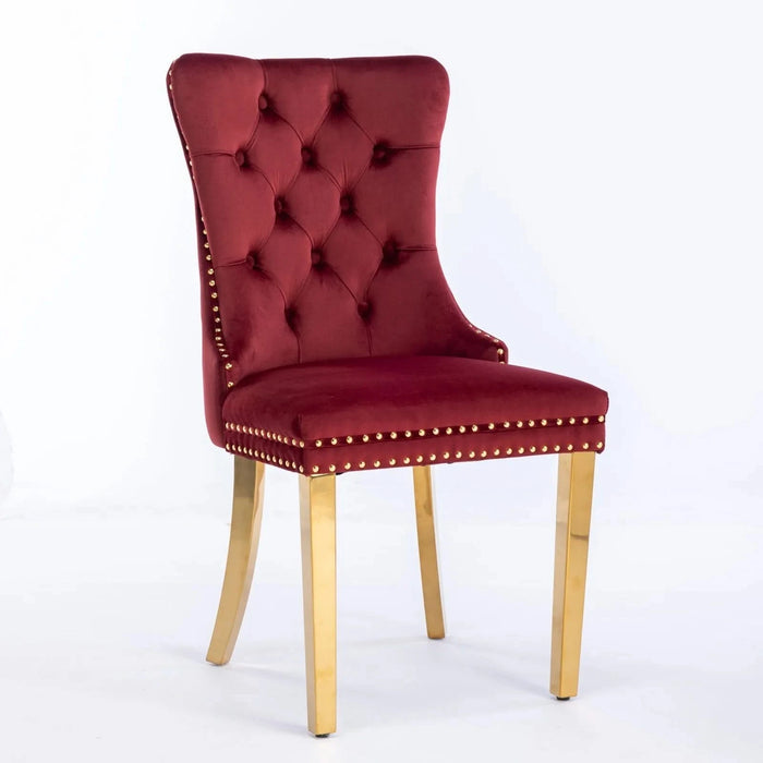 Nikki Collection Modern, High-end Tufted Solid Wood Contemporary Velvet Upholstered Dining Chair with Golden Stainless Steel Plating Legs,Nailhead Trim,Set of 2,Wine Red and Gold, SW1601WR,Burgundy Default -DTYStore