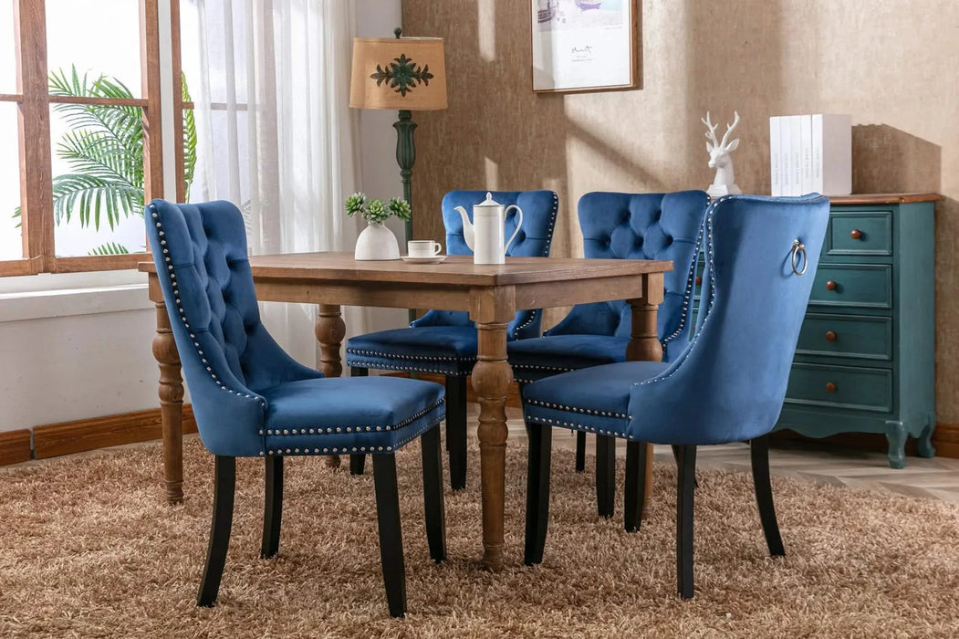 Nikki Collection Modern, High-end Tufted Solid Wood Contemporary Velvet Upholstered Dining Chair with Wood Legs Nailhead Trim 2-Pcs Set,Blue, SW2001BL Default -DTYStore