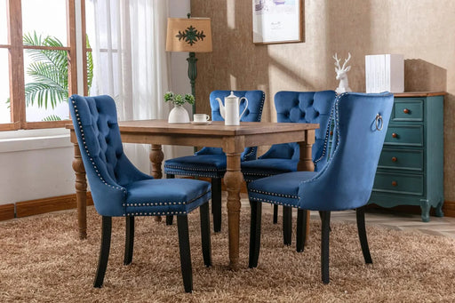 Nikki Collection Modern, High-end Tufted Solid Wood Contemporary Velvet Upholstered Dining Chair with Wood Legs Nailhead Trim 2-Pcs Set,Blue, SW2001BL Default -DTYStore