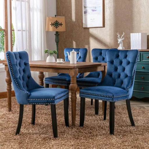Nikki Collection Modern, High-end Tufted Solid Wood Contemporary Velvet Upholstered Dining Chair with Wood Legs Nailhead Trim 2-Pcs Set,Blue, SW2001BL Default -DTYStore