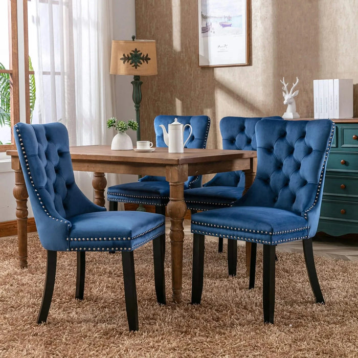 Nikki Collection Modern, High-end Tufted Solid Wood Contemporary Velvet Upholstered Dining Chair with Wood Legs Nailhead Trim 2-Pcs Set,Blue, SW2001BL Default -DTYStore