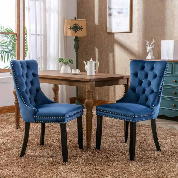 Nikki Collection Modern, High-end Tufted Solid Wood Contemporary Velvet Upholstered Dining Chair with Wood Legs Nailhead Trim 2-Pcs Set,Blue, SW2001BL Default -DTYStore