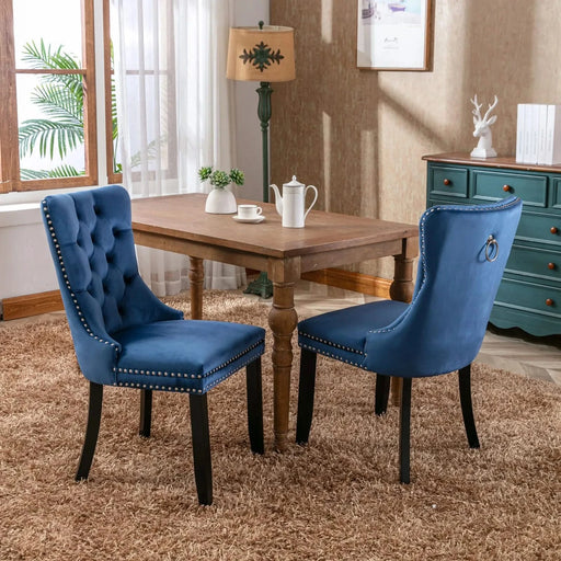 Nikki Collection Modern, High-end Tufted Solid Wood Contemporary Velvet Upholstered Dining Chair with Wood Legs Nailhead Trim 2-Pcs Set,Blue, SW2001BL Default -DTYStore